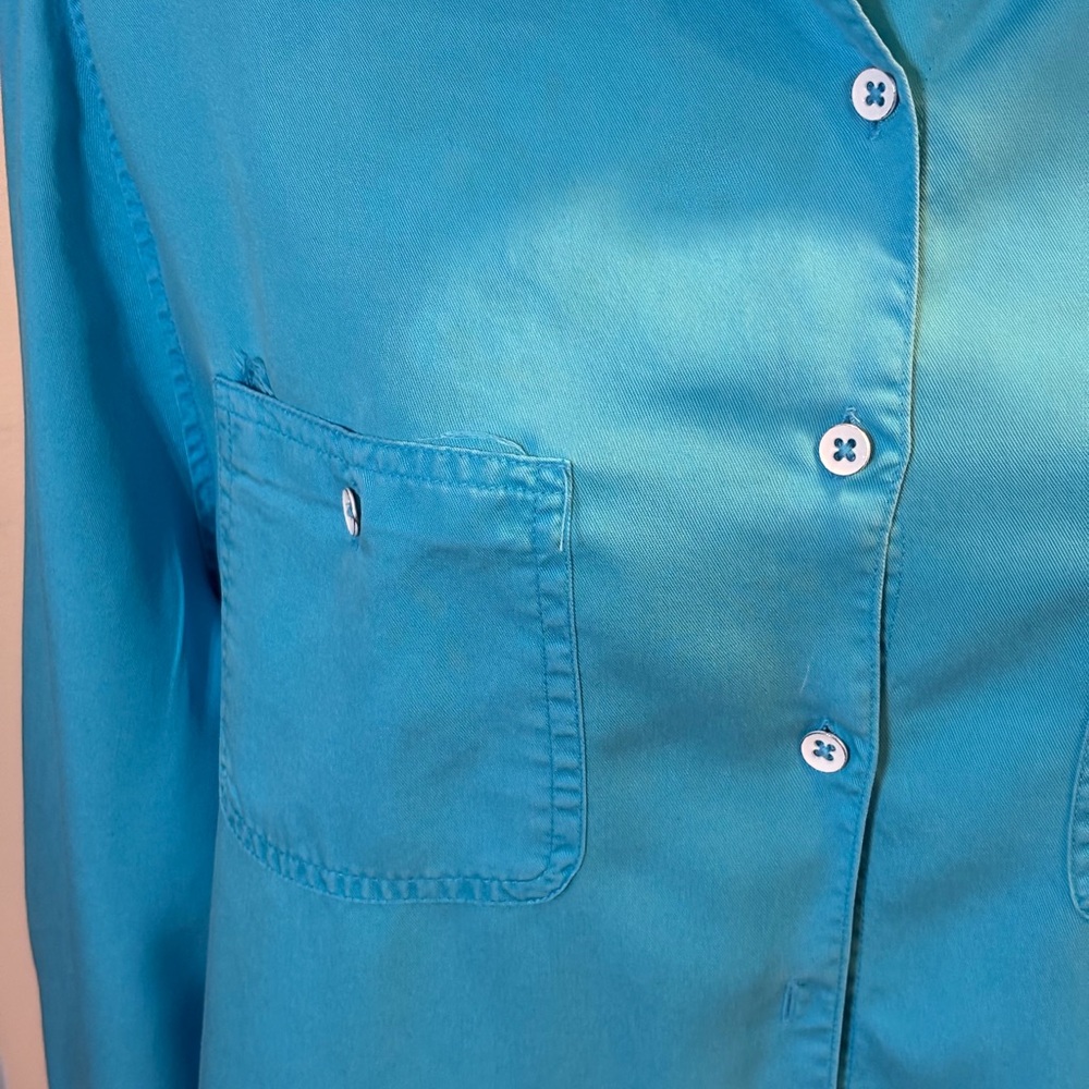 FOXCROFT Womens Turquoise Button Down 100% Tencel Shirt 20W Plus Front Pockets - Picture 3 of 13